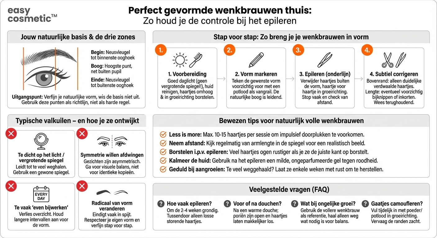Hoe kan ik mijn wenkbrauwen thuis in vorm brengen zonder ze bij het epileren te veel uit te dunnen?