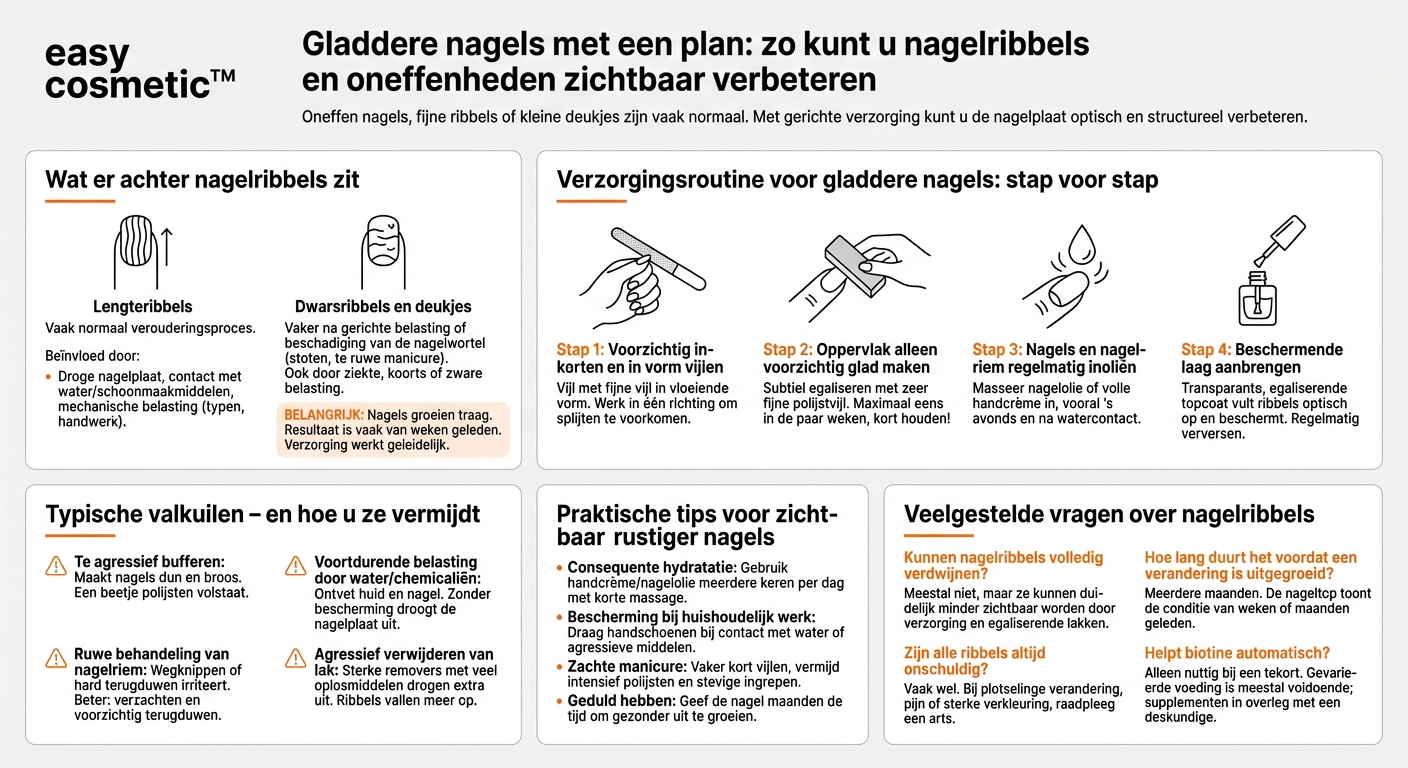 Hoe kan ik nagelribbels en oneffen nagels verbeteren met verzorging?