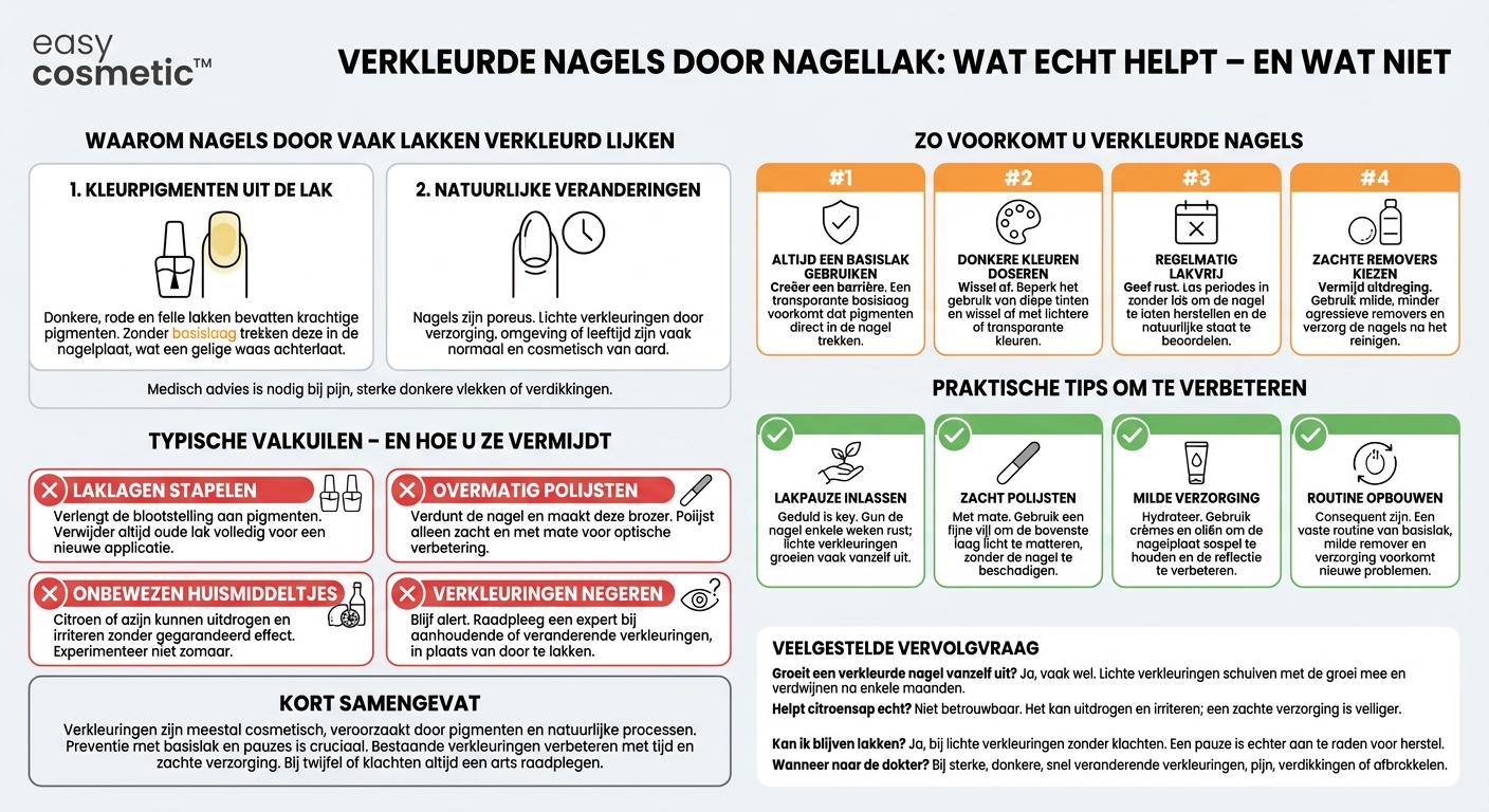 Hoe kan ik verkleurde nagels door vaak lakken voorkomen of behandelen?