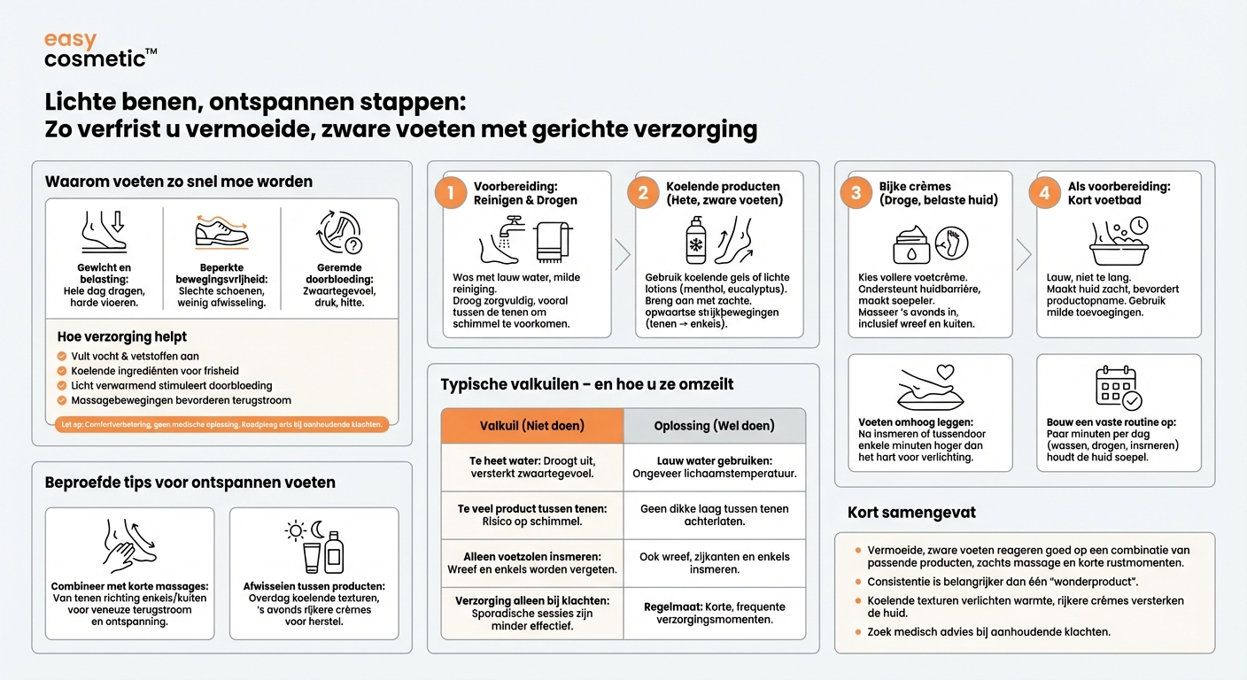 Hoe kan ik vermoeide, zware voeten met verzorgende producten weer verkwikken?