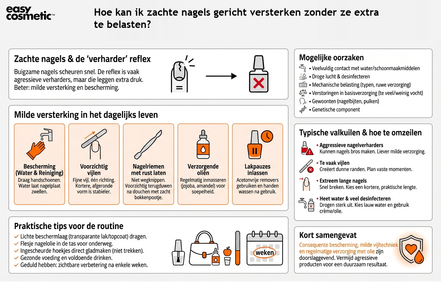 Hoe kan ik zachte nagels gericht versterken zonder ze extra te belasten?