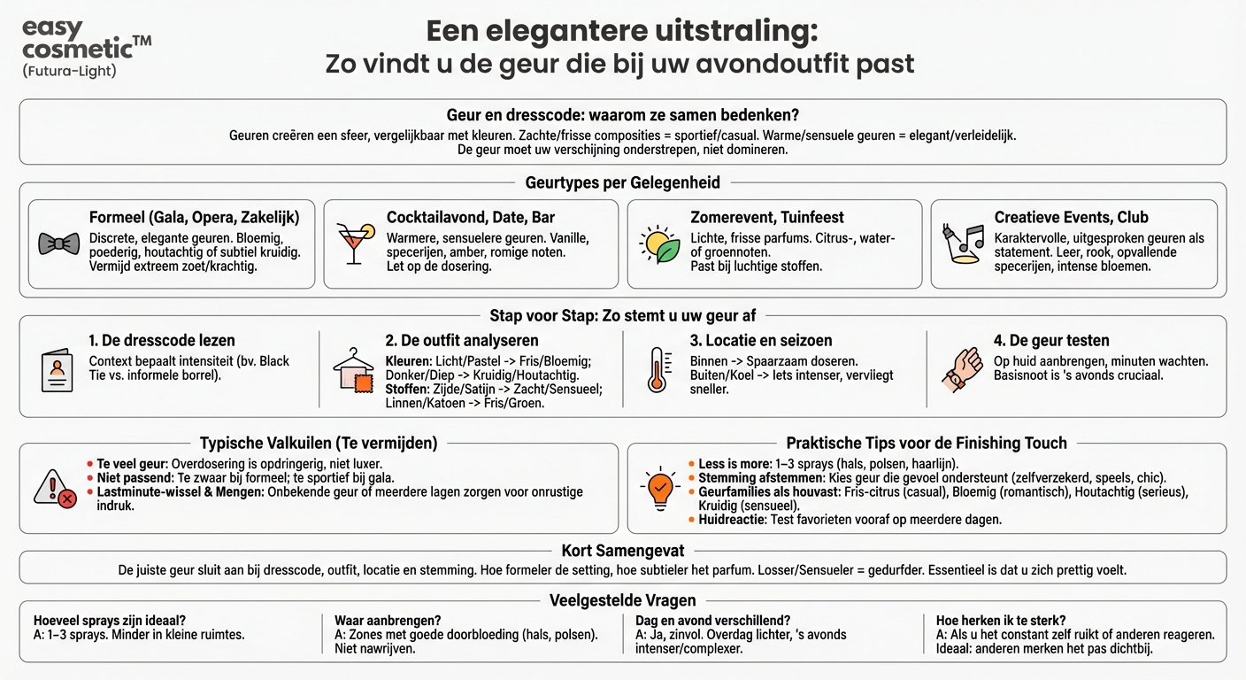 Hoe kies ik een geur die bij mijn avondoutfit of dresscode past?