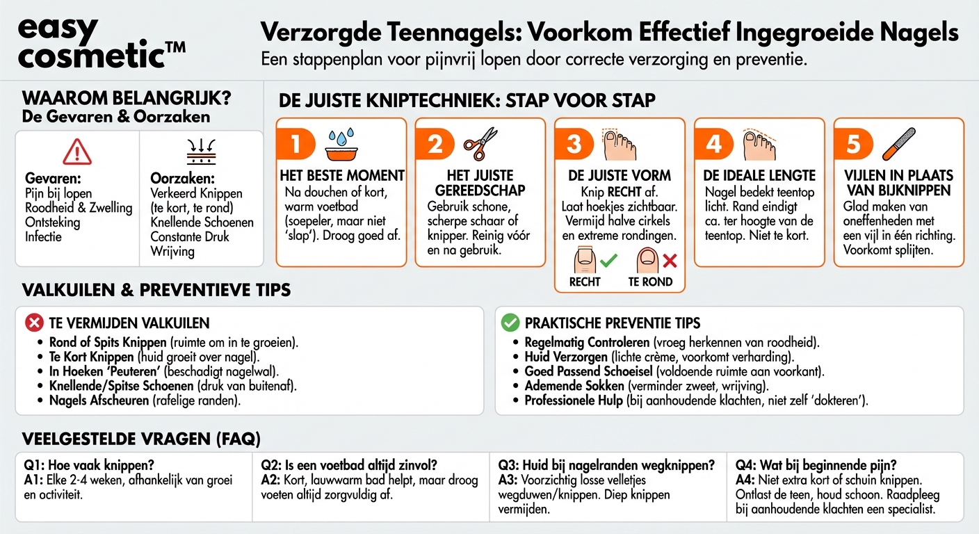 Hoe knip en verzorg ik mijn teennagels correct om ingegroeide nagels te voorkomen?