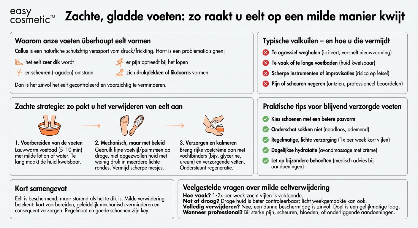 Hoe kom ik eelt op mijn voeten op een milde manier kwijt?