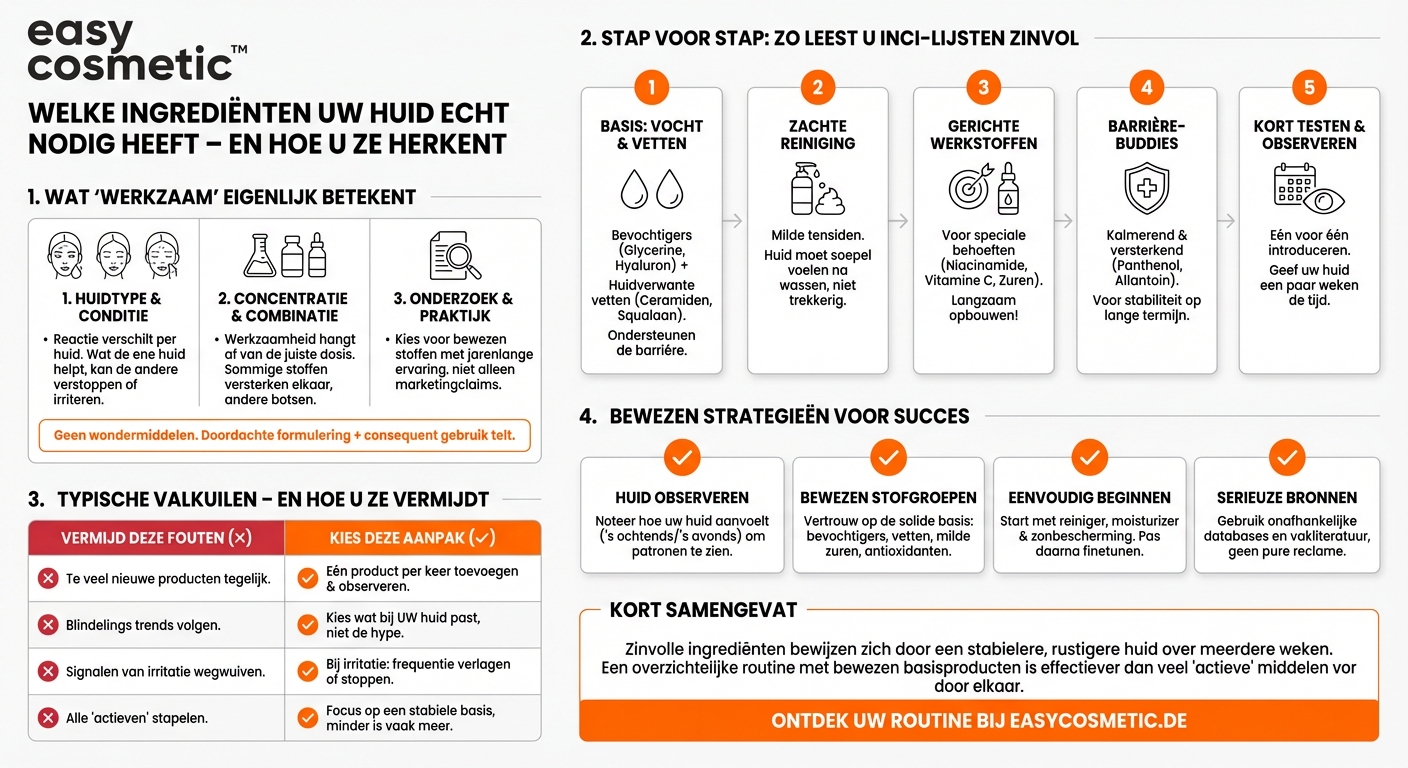 Hoe kom ik erachter welke ingrediënten in mijn huidverzorging echt werkzaam en noodzakelijk zijn?