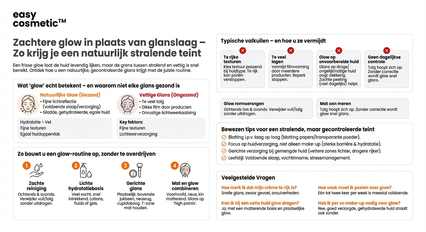 Hoe krijg ik een natuurlijke glow zonder er vet uit te zien?