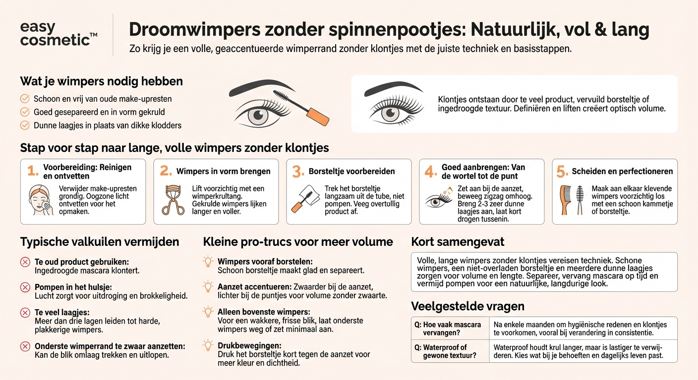 Hoe krijg ik volle, lange wimpers zonder dat ze gaan klonteren?