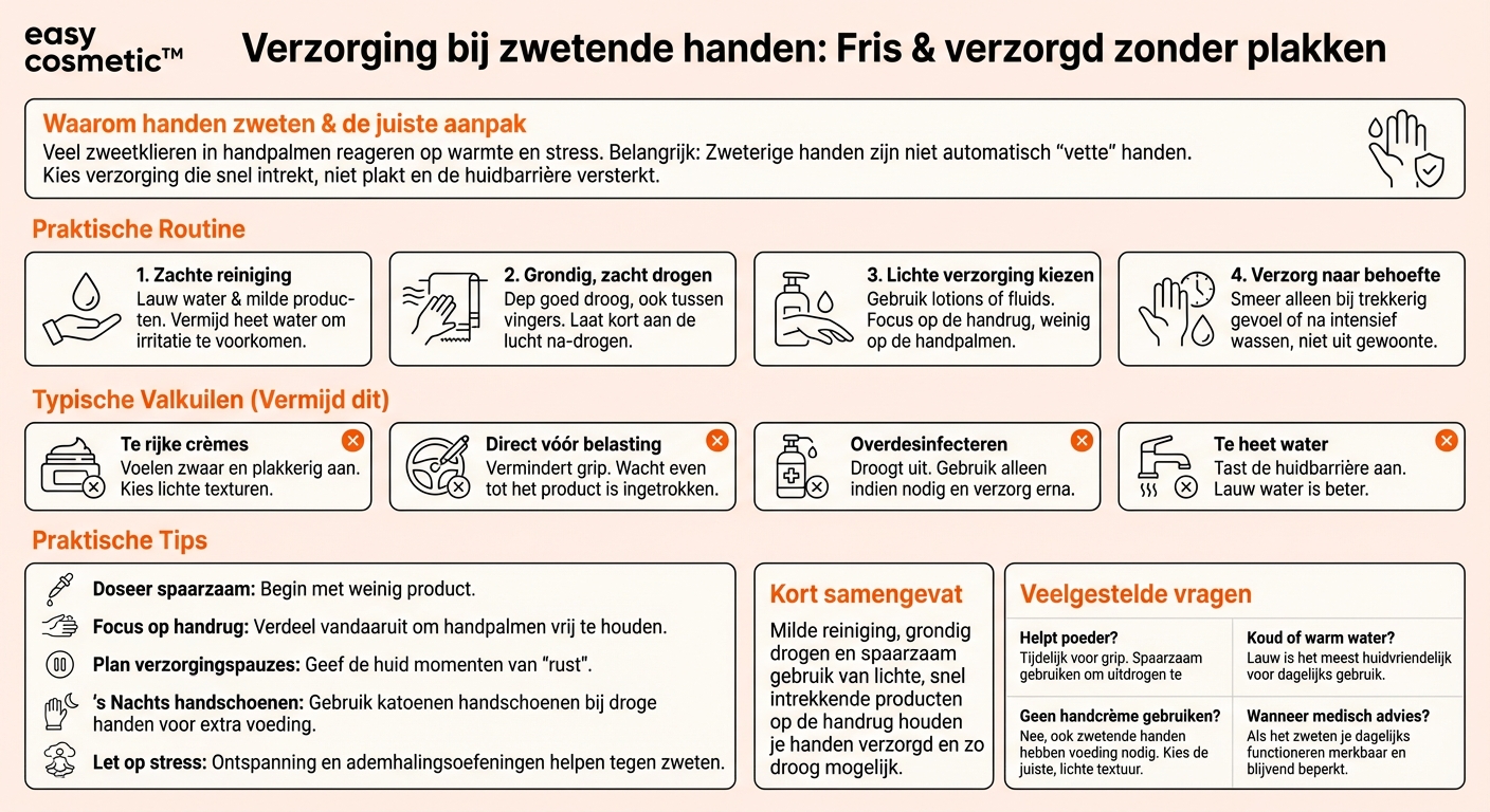 Hoe kun je de handen verzorgen als ze de neiging hebben om te zweten?