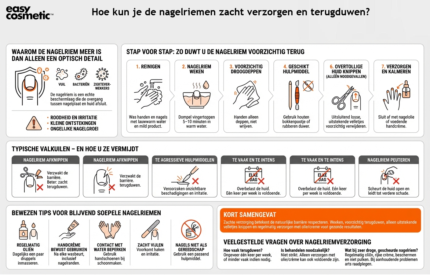 Hoe kun je de nagelriemen zacht verzorgen en terugduwen?