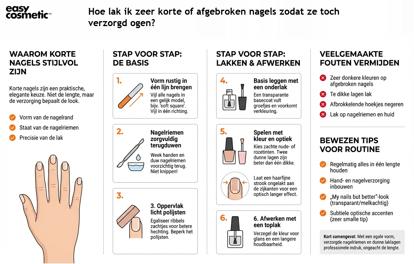 Hoe lak ik zeer korte of afgebroken nagels zodat ze toch verzorgd ogen?