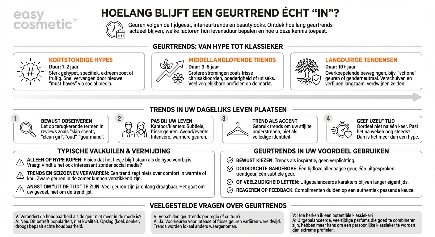 Hoe lang blijven actuele geurtrends gemiddeld relevant voordat ze door nieuwe stromingen worden verdrongen?