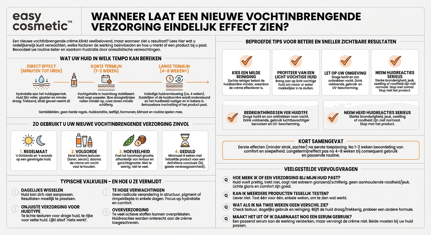 Hoe lang duurt het voordat een nieuwe hydraterende verzorging de eerste resultaten laat zien?
