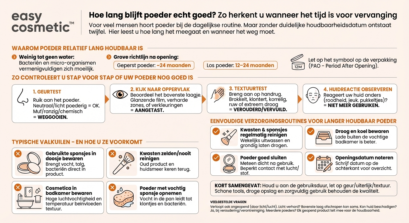 Hoe lang is poeder houdbaar en waaraan herken ik dat het vervangen moet worden?