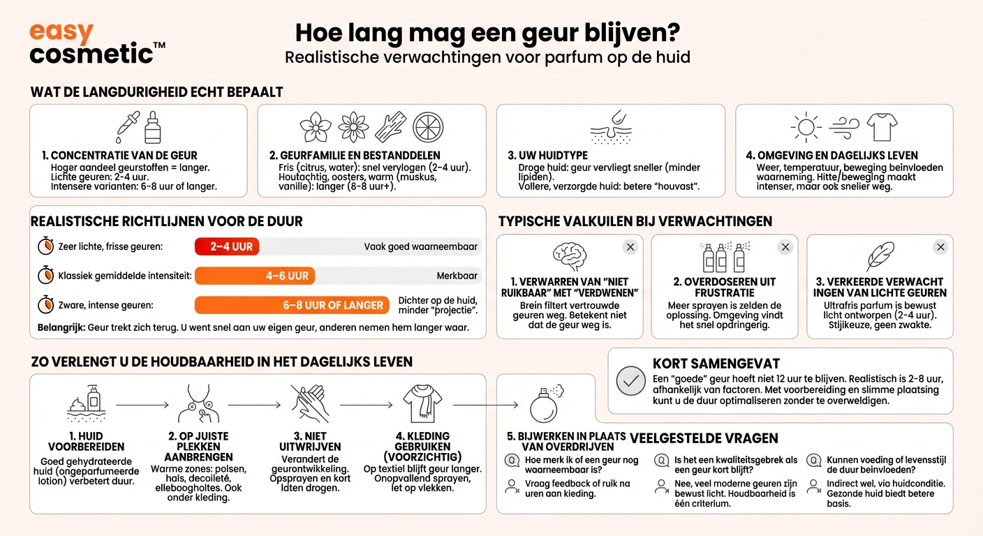 Hoe lang moet een goede geur op de huid waarneembaar zijn?