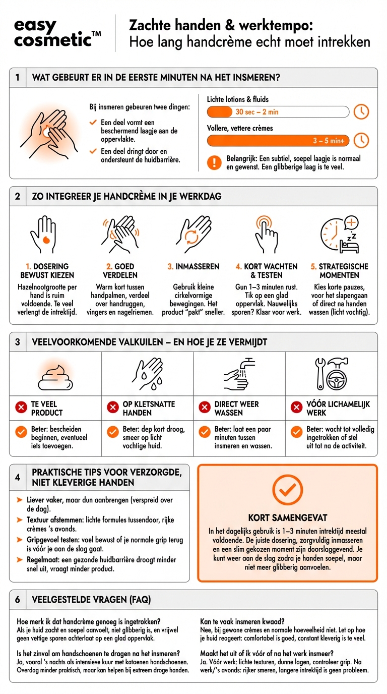 Hoe lang moet een handcrème intrekken en kun je daarna direct weer aan het werk?