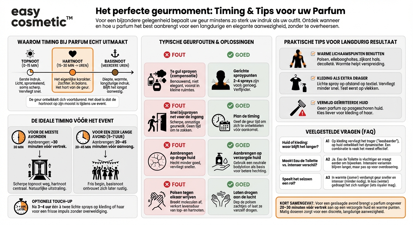 Hoe lang vóór een bijzondere gelegenheid moet ik mijn parfum aanbrengen zodat het de hele avond blijft?