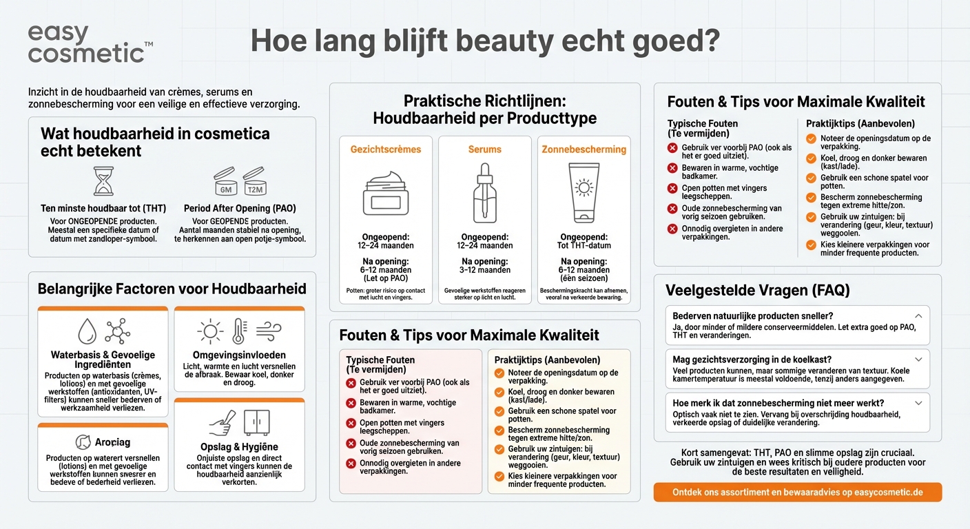 Hoe lang zijn crèmes, serums en zonbescherming houdbaar en hoe bewaar je ze?