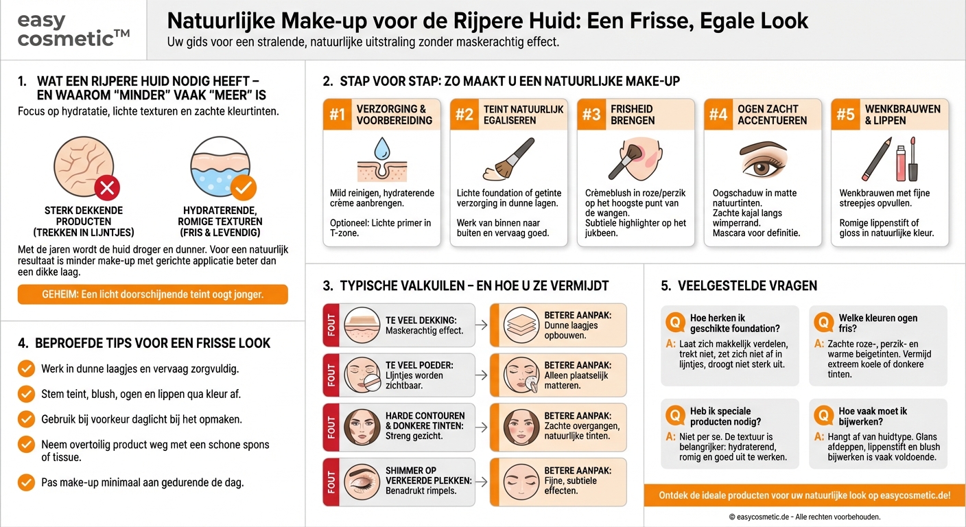 Hoe maak ik een natuurlijke make-uplook voor een rijpe huid?
