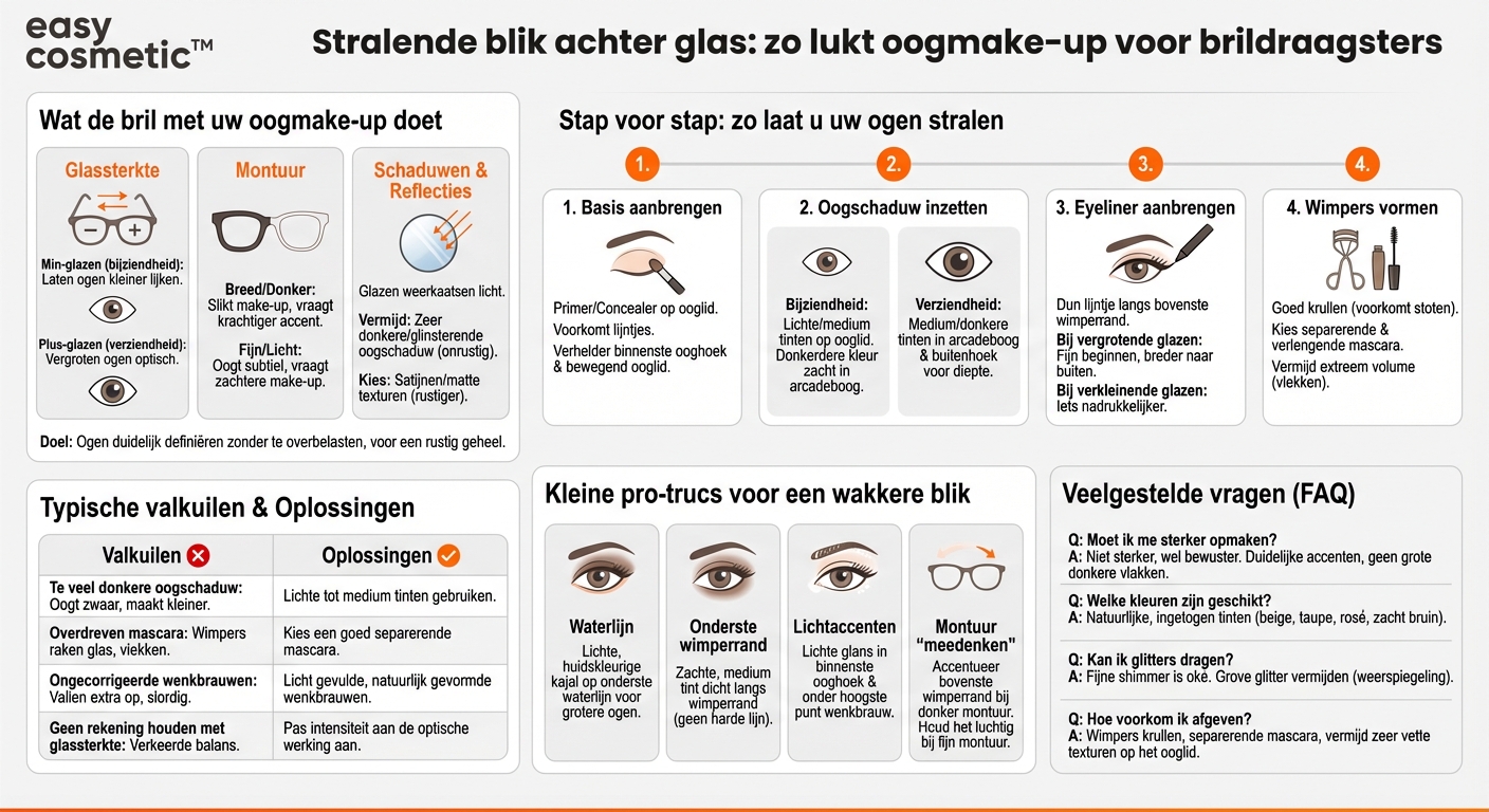 Hoe maak ik een oogmake-up die goed tot zijn recht komt onder een bril?