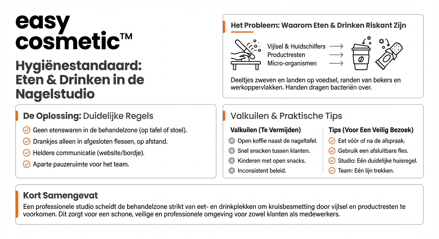 Hoe moet een nagelsalon omgaan met eten en drinken in de behandelruimte?