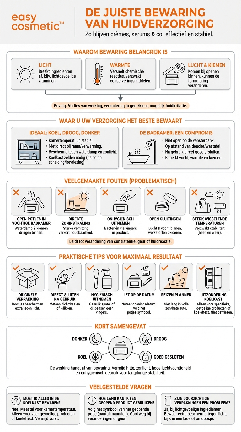 Hoe moet ik huidverzorgingsproducten bewaren zodat ze effectief blijven?