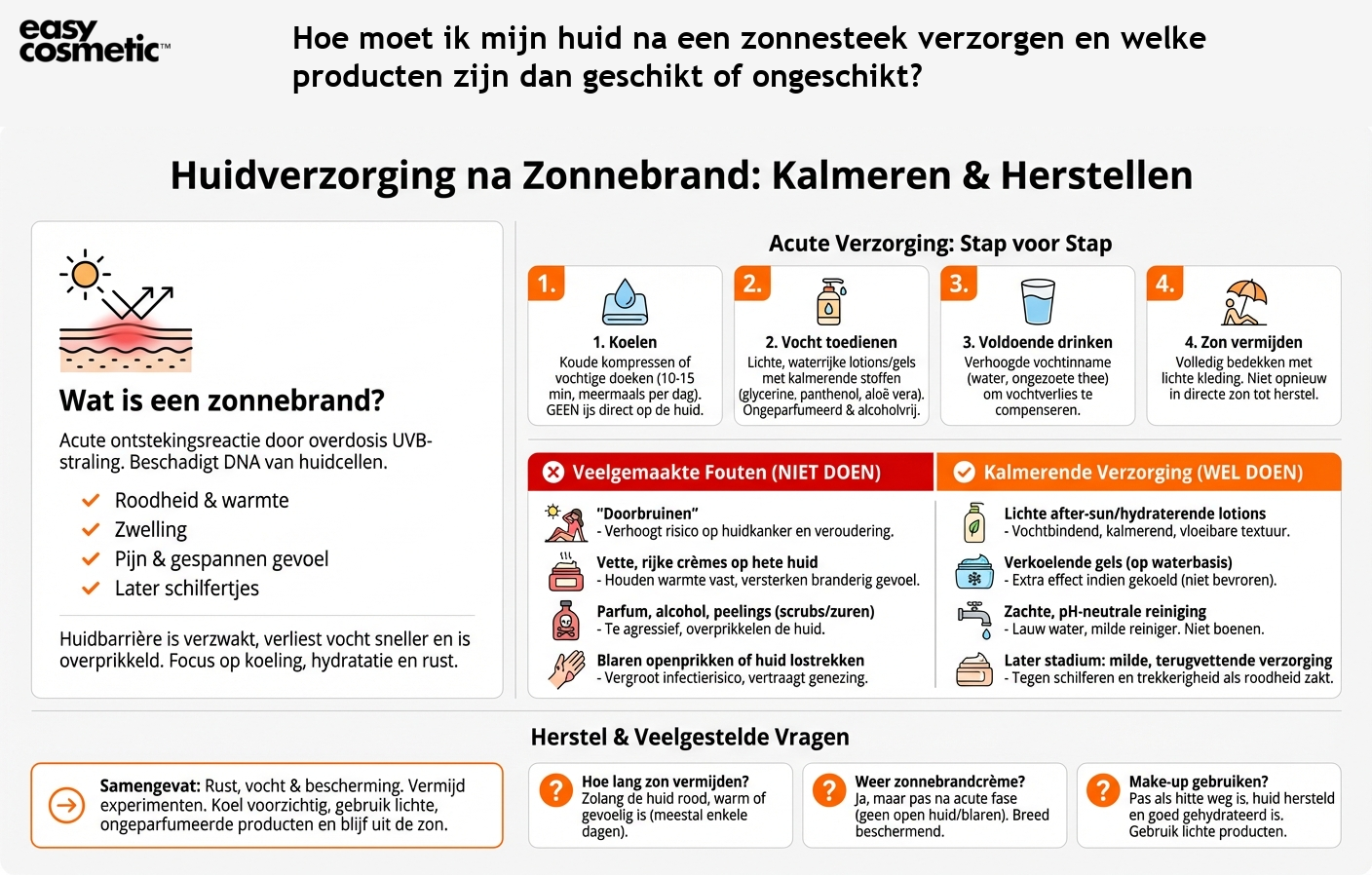 Hoe moet ik mijn huid na een zonnesteek verzorgen en welke producten zijn dan geschikt of ongeschikt?