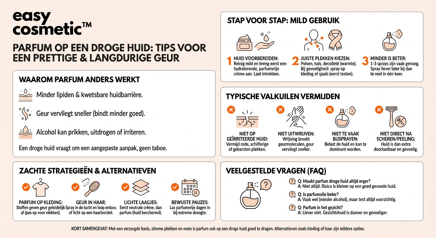 Hoe moet ik parfum gebruiken als mijn huid erg droog is?