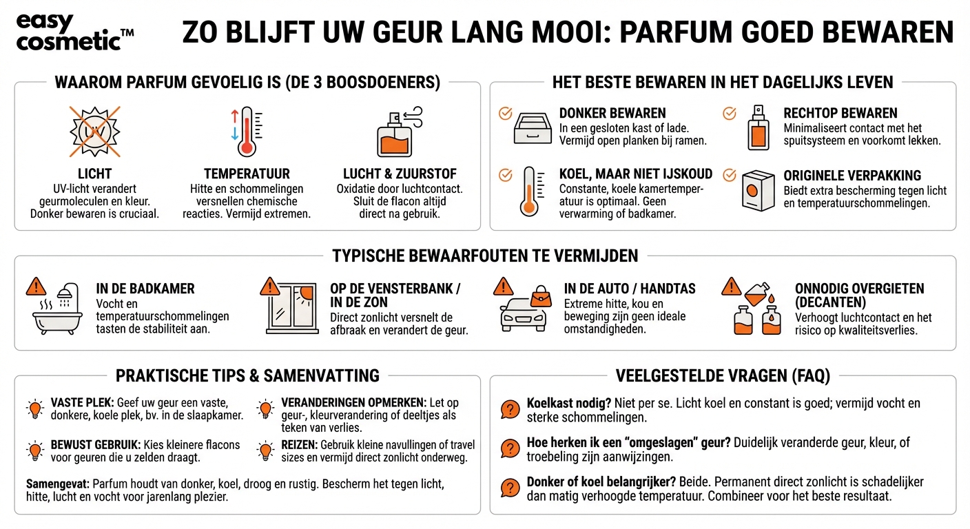 Hoe moet ik parfum het beste bewaren zodat het niet aan kwaliteit verliest?