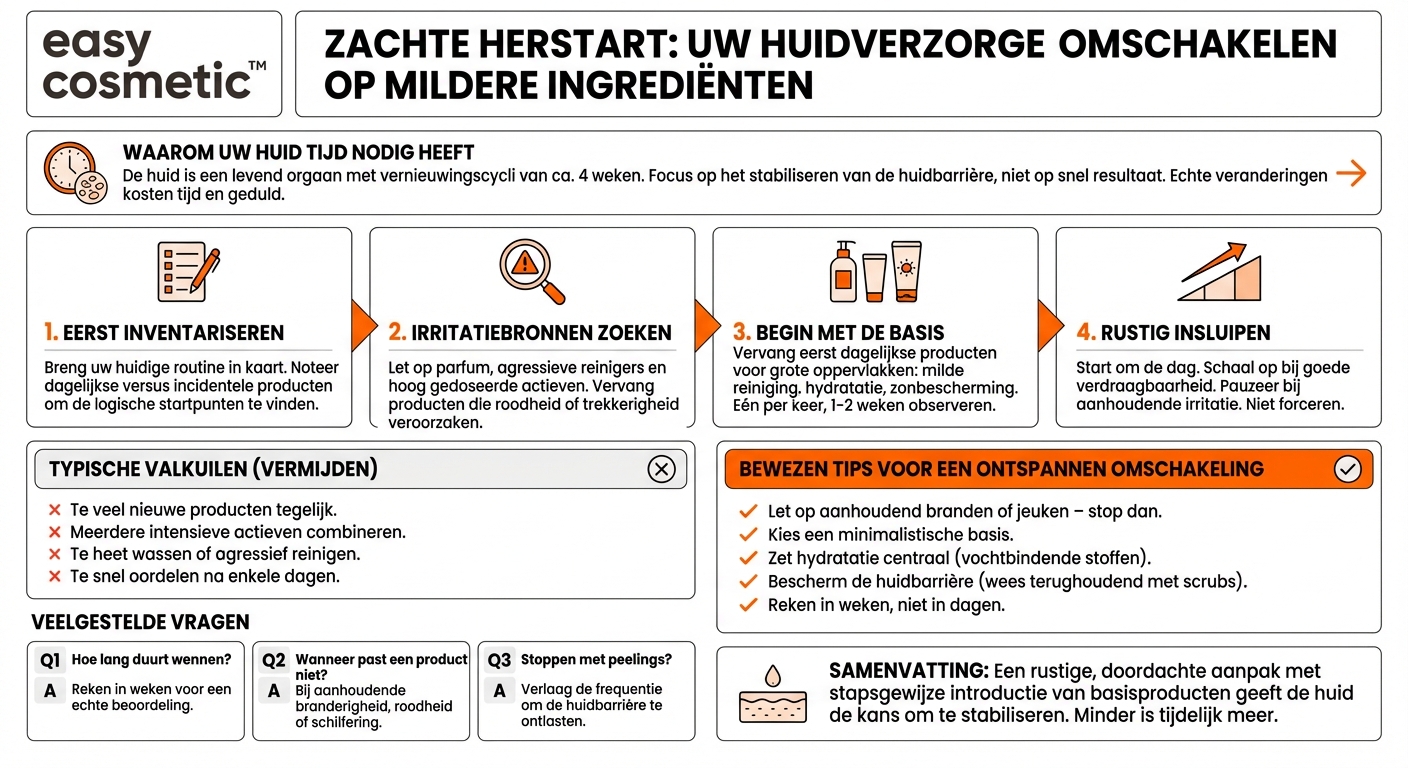 Hoe pak ik het aan als ik mijn huidverzorging wil omstellen op beter verdraagbare ingrediënten zonder mijn huid te overbelasten?