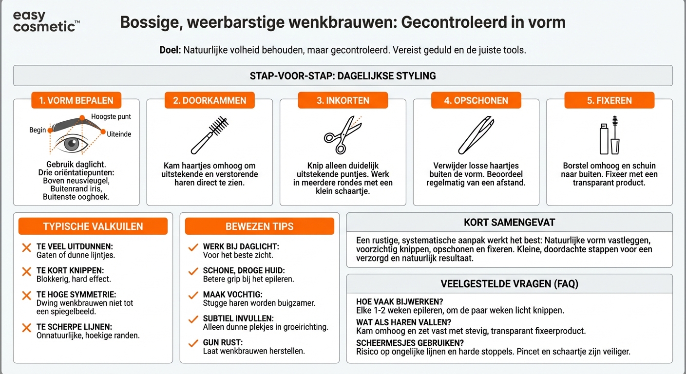 Hoe pak ik het stylen van mijn wenkbrauwen aan wanneer ze heel vol of weerbarstig zijn?