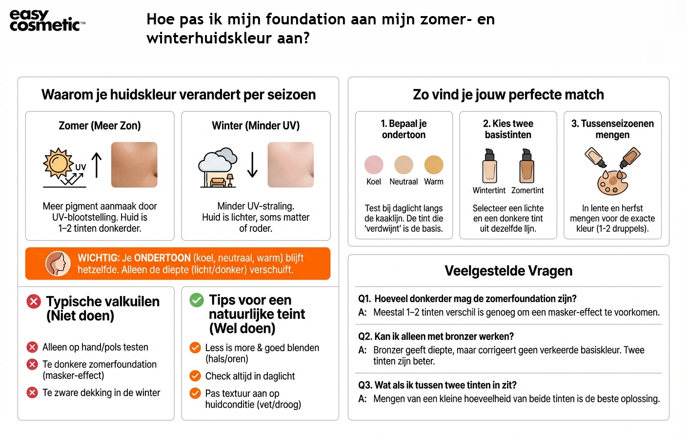 Hoe pas ik mijn foundation aan mijn zomer- en winterhuidskleur aan?
