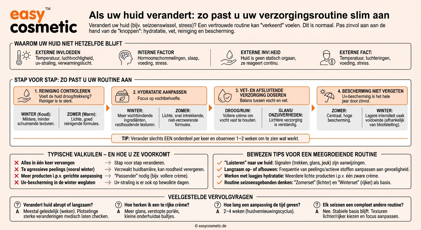 Hoe pas ik mijn routine aan wanneer mijn huid verandert (bijv. door seizoenswisseling)?