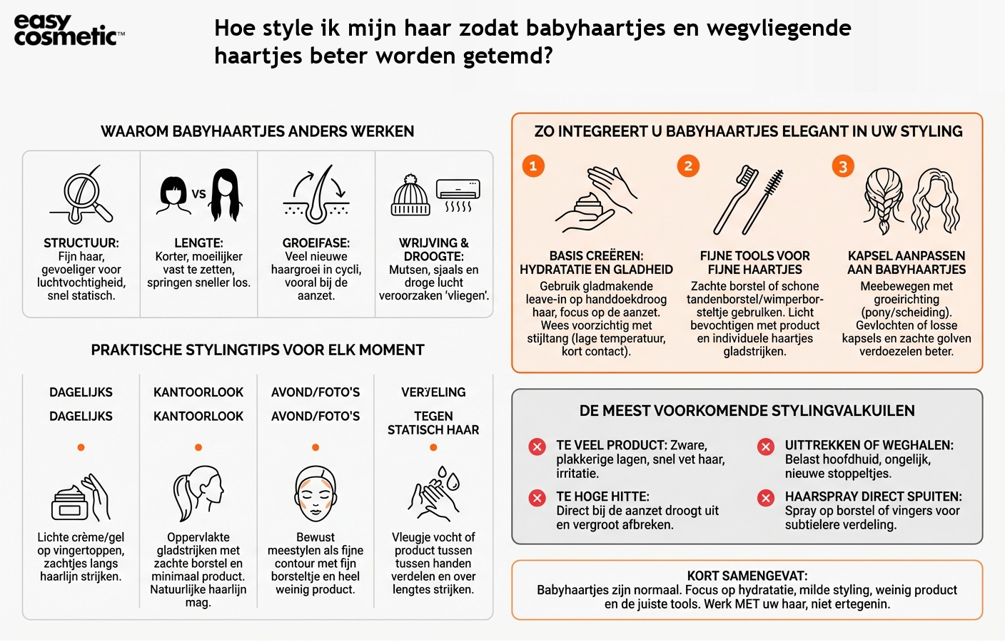 Hoe style ik mijn haar zodat babyhaartjes en wegvliegende haartjes beter worden getemd?