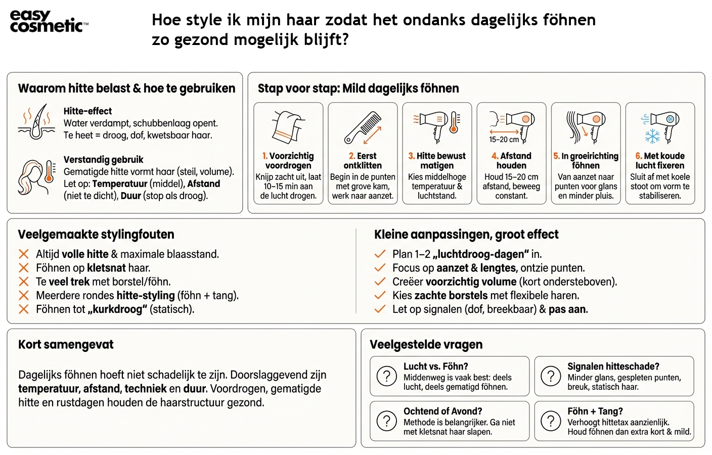 Hoe style ik mijn haar zodat het ondanks dagelijks föhnen zo gezond mogelijk blijft?