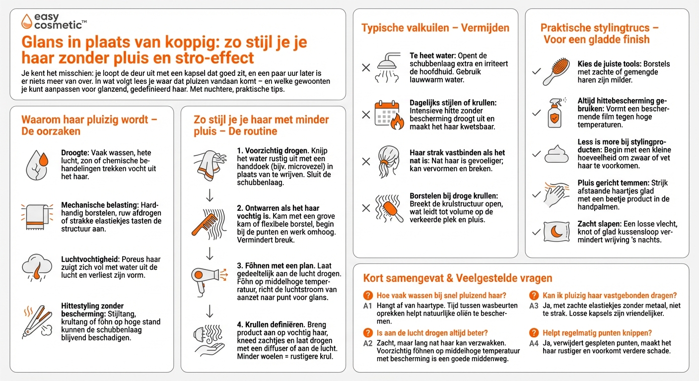 Hoe style ik mijn haar zonder dat het pluizig of stroachtig uitziet?