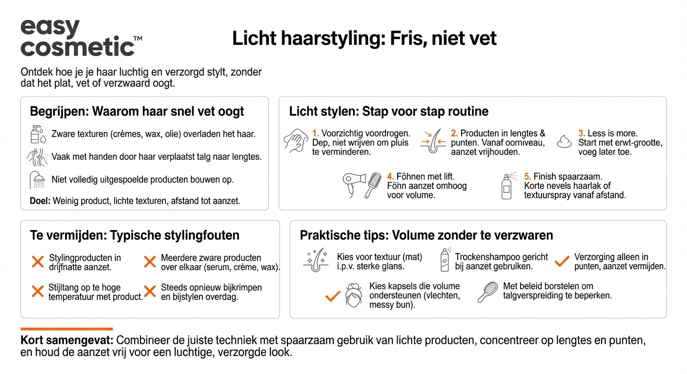 Hoe style ik mijn haar zonder dat het snel vet of zwaar wordt?
