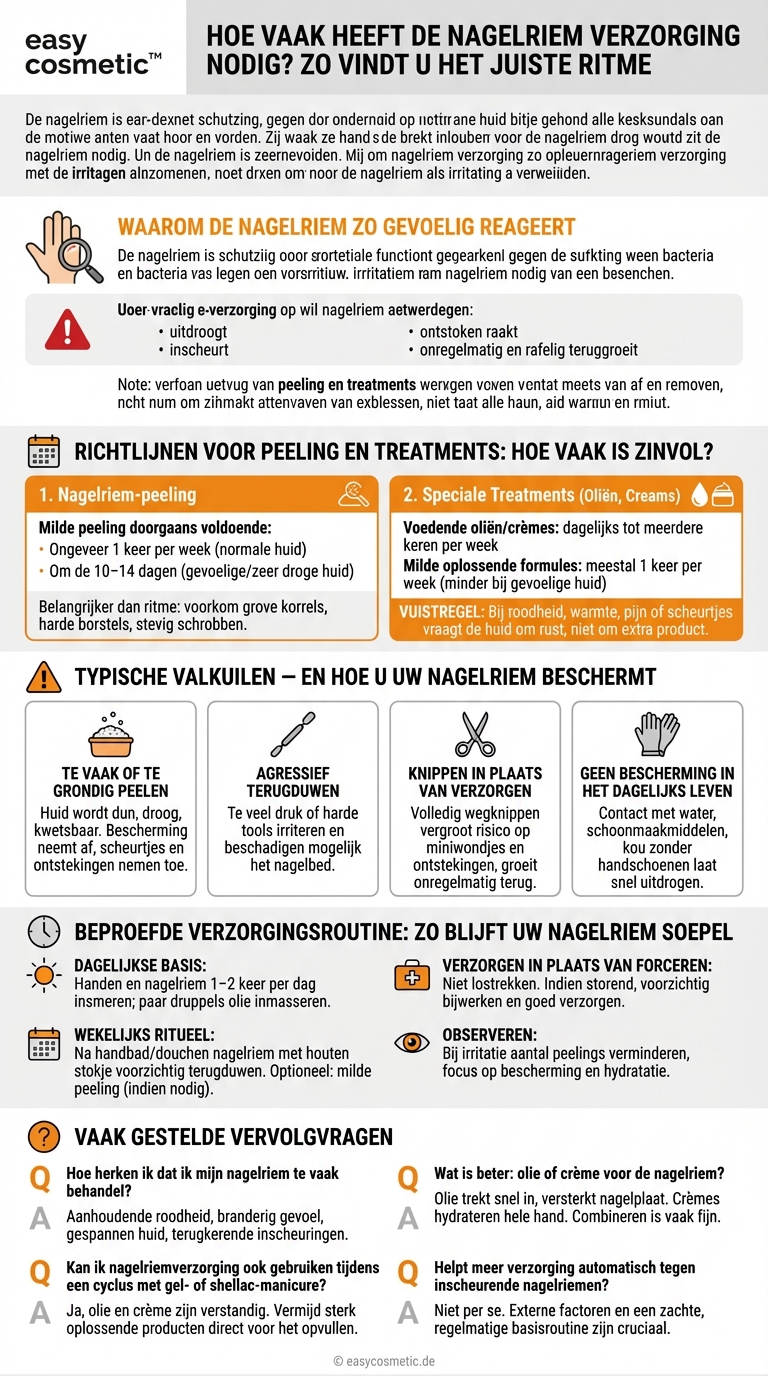 Hoe vaak moet ik een peeling of een speciale behandeling voor de nagelriem toepassen?