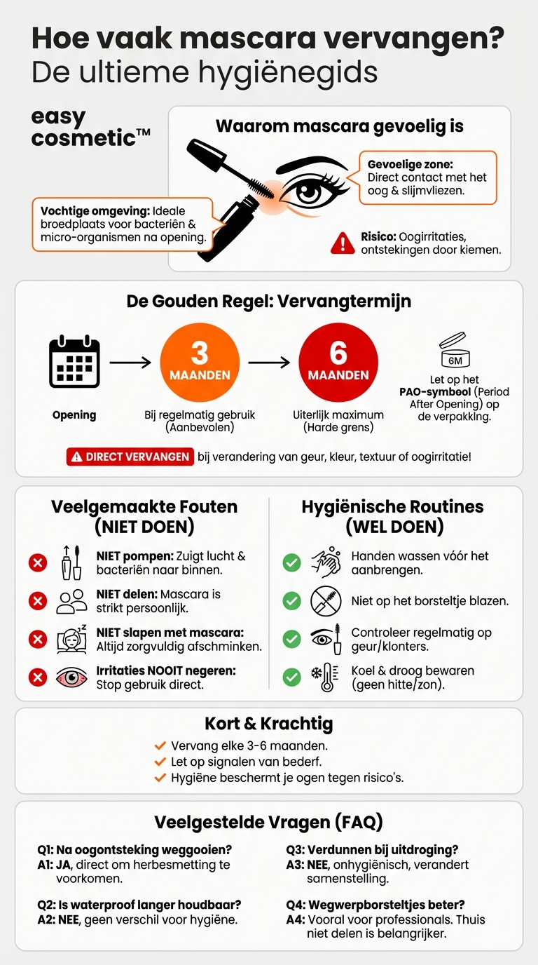 Hoe vaak moet ik mijn mascara vernieuwen om hygiënische redenen?