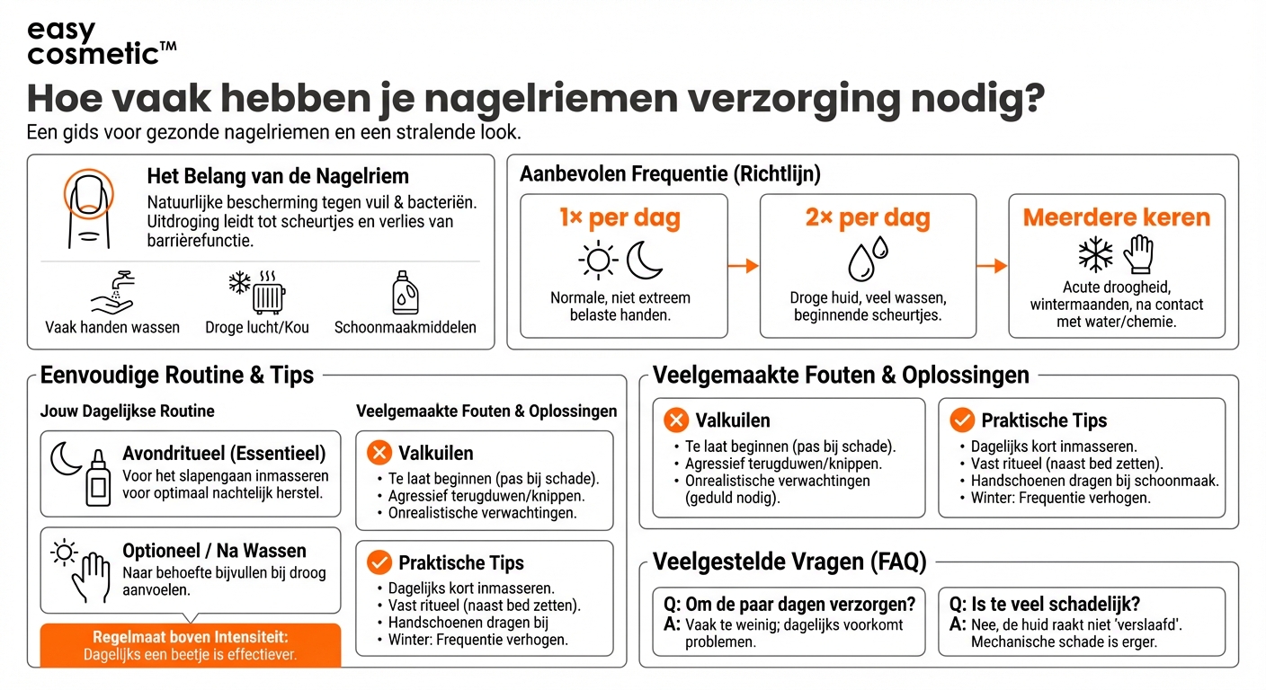 Hoe vaak moet ik mijn nagelriem met olie of crème behandelen?