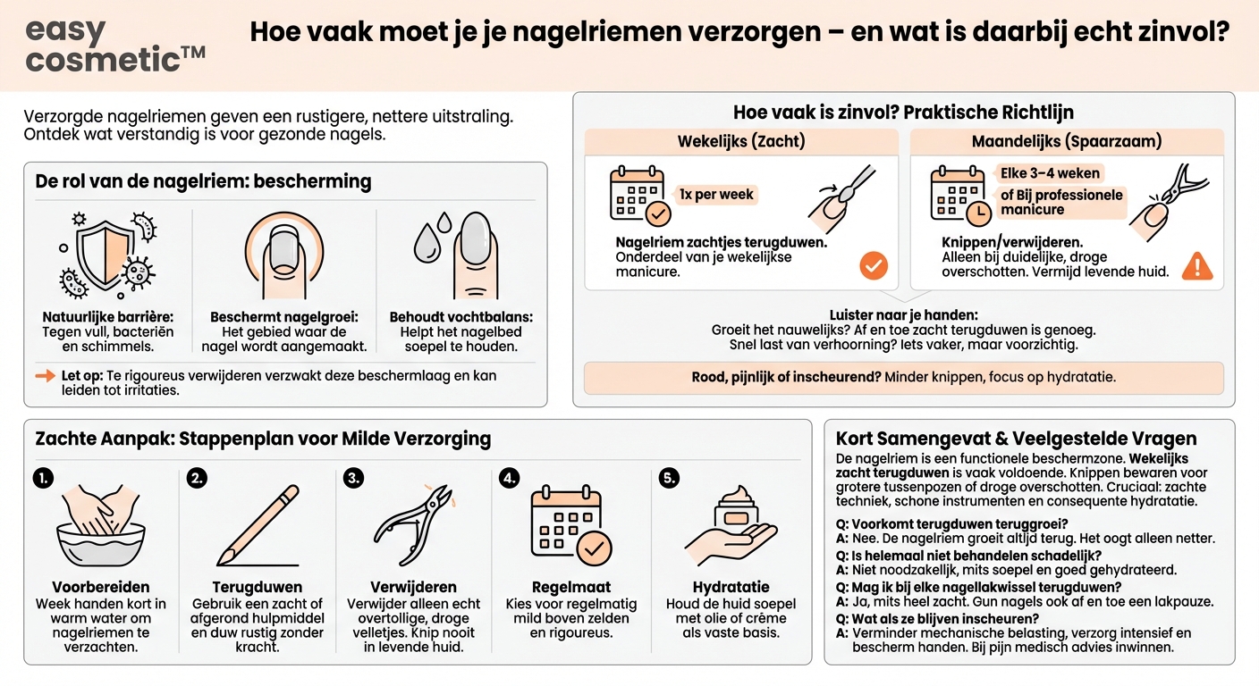 Hoe vaak moet ik mijn nagelriemen terugduwen of laten verwijderen?