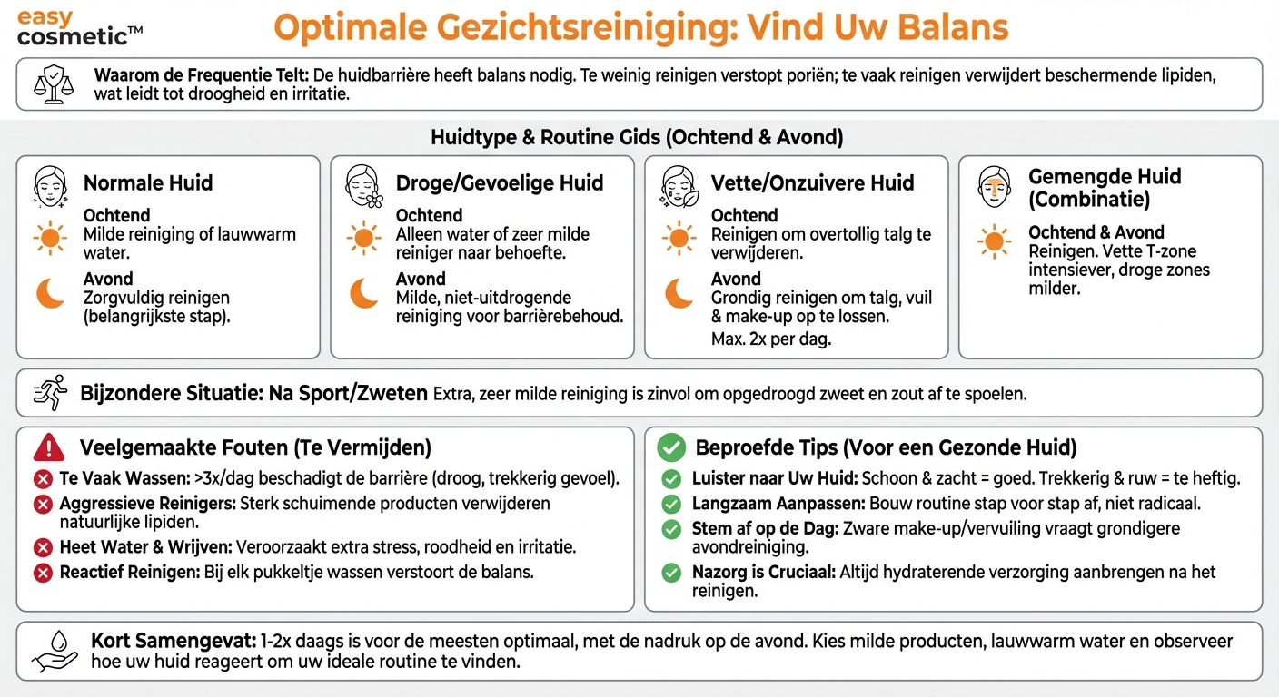 Hoe vaak moet je je gezicht reinigen afhankelijk van je huidtype, en kan te vaak wassen de huid beschadigen?