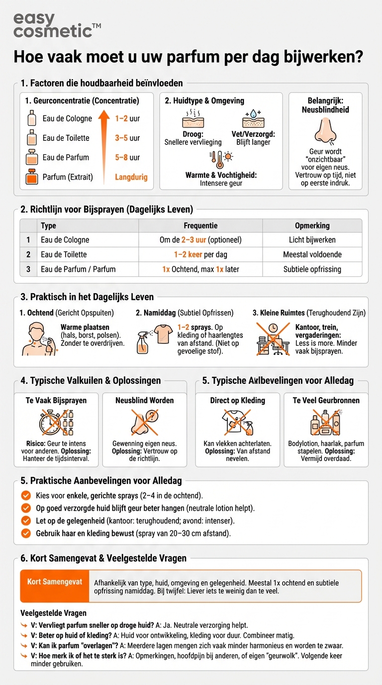 Hoe vaak moet je parfum overdag opnieuw aanbrengen?