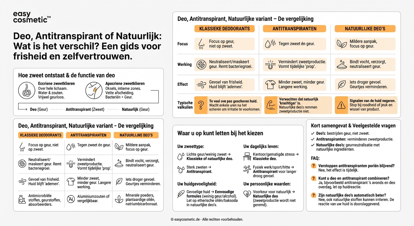 Hoe verschillen deodorant, antitranspirant en natuurlijke deo’s in werking en verdraagbaarheid?