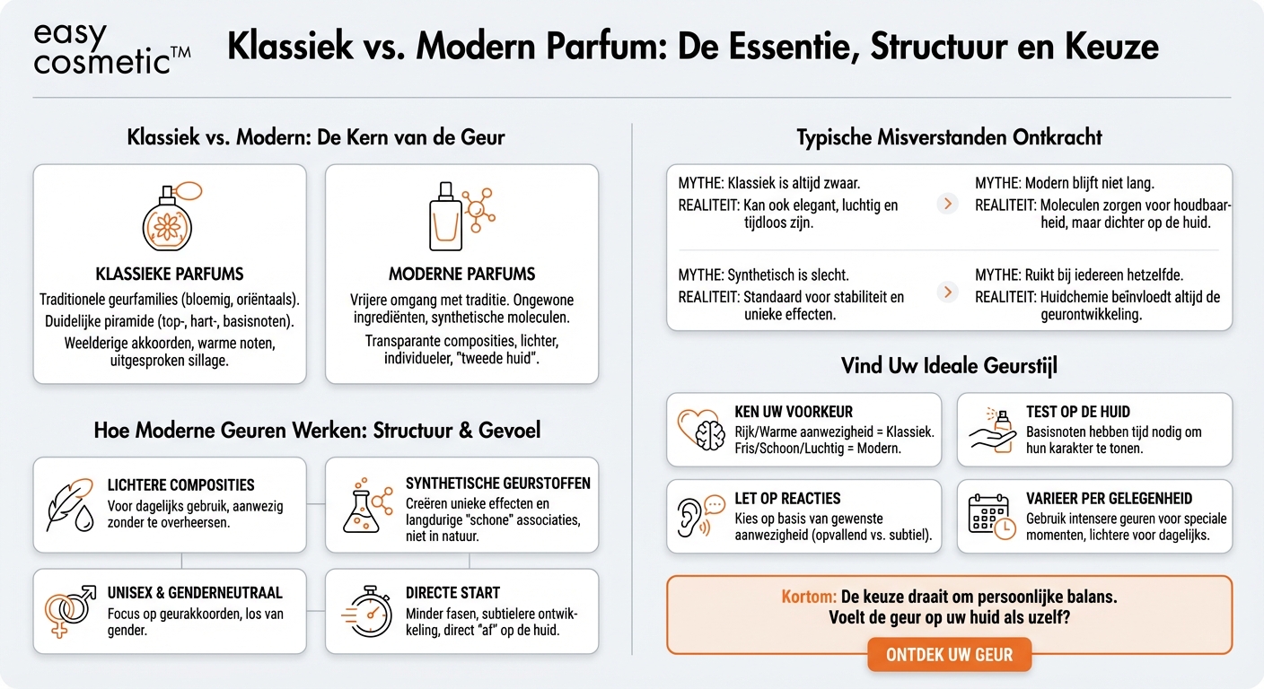 Hoe verschillen moderne parfums van klassieke geuren in opbouw en geurbeleving?