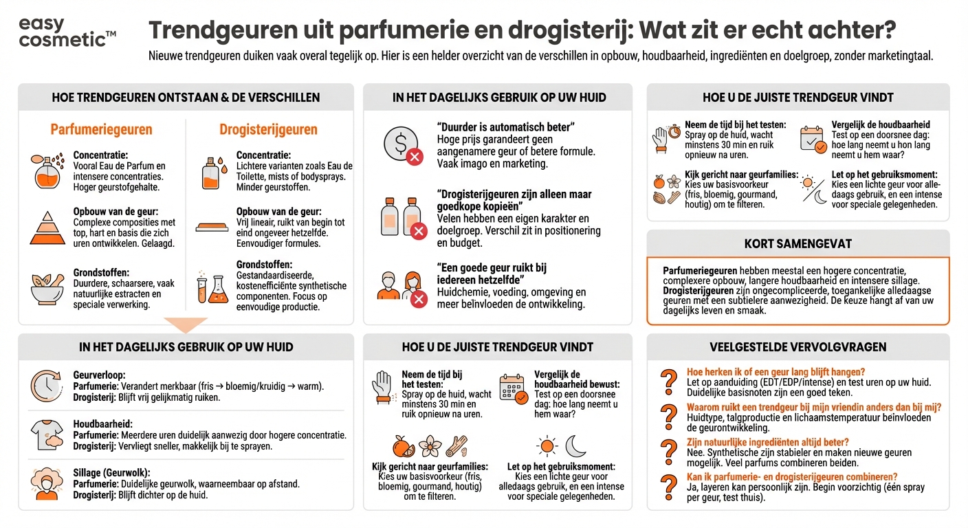 Hoe verschillen trendgeuren uit de parfumerie van die uit de drogisterij?