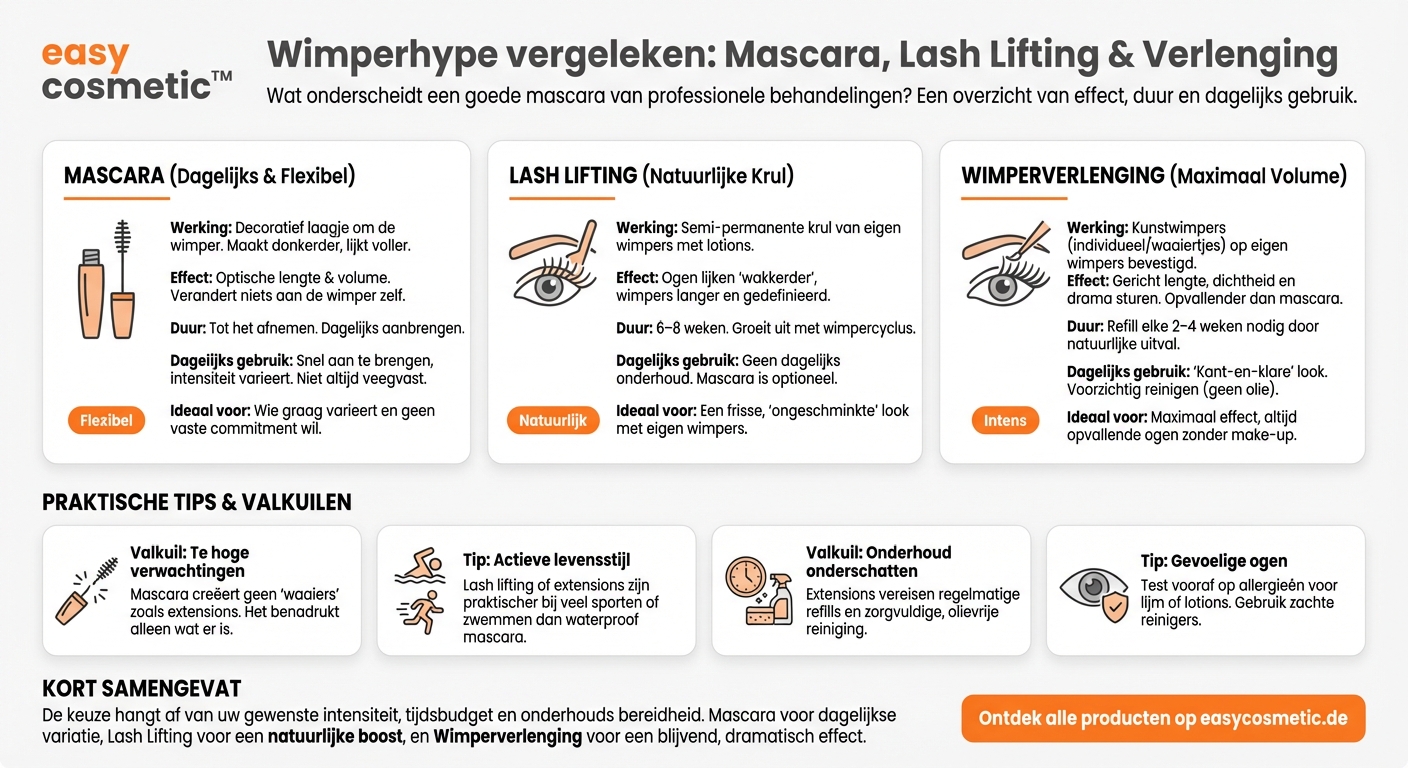 Hoe verschilt een lash-lifting- of wimperextensions-behandeling van het effect van mascara?