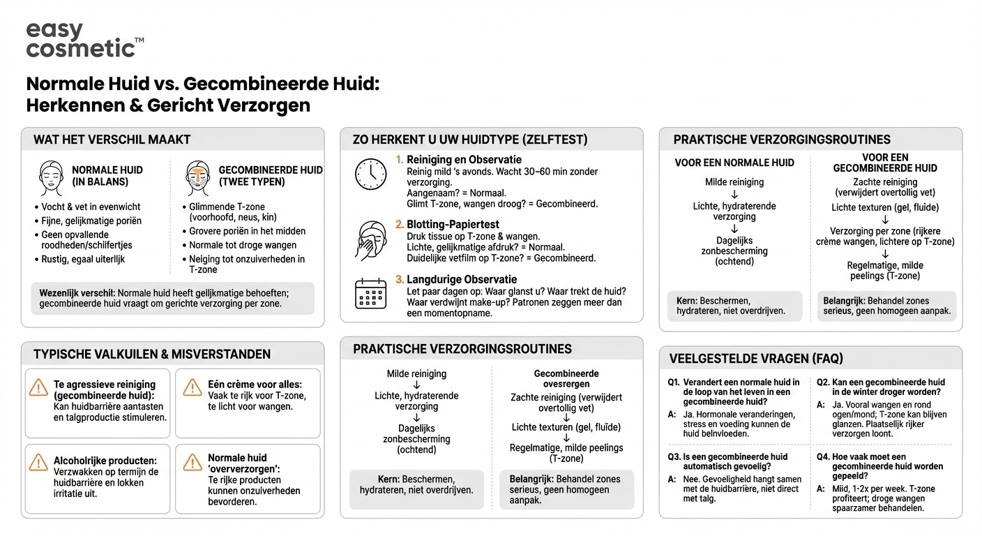 Hoe verschilt normale huid van gecombineerde huid en wat betekent dat voor de verzorging?