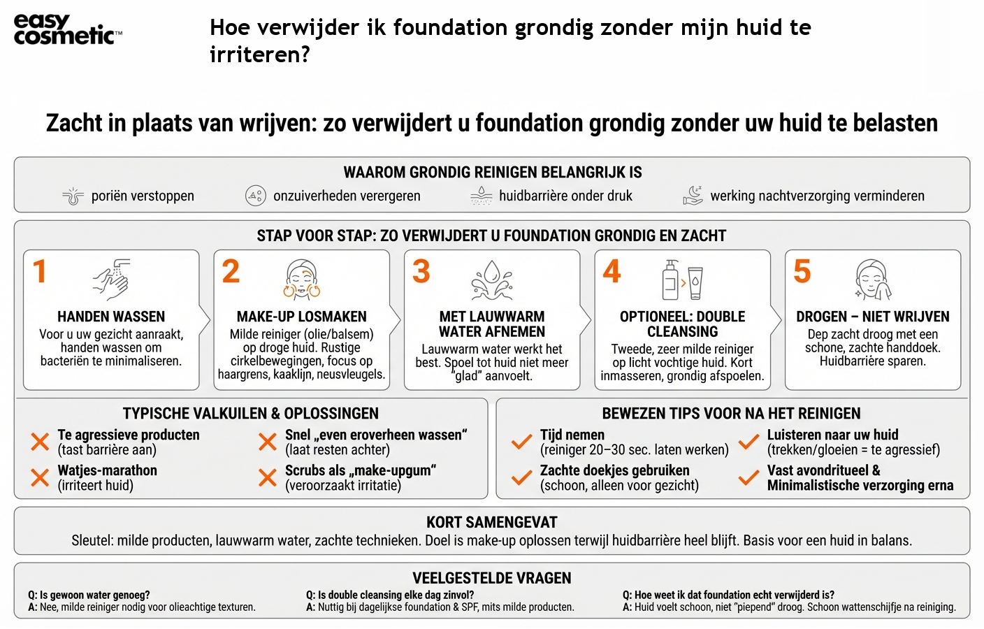 Hoe verwijder ik foundation grondig zonder mijn huid te irriteren?
