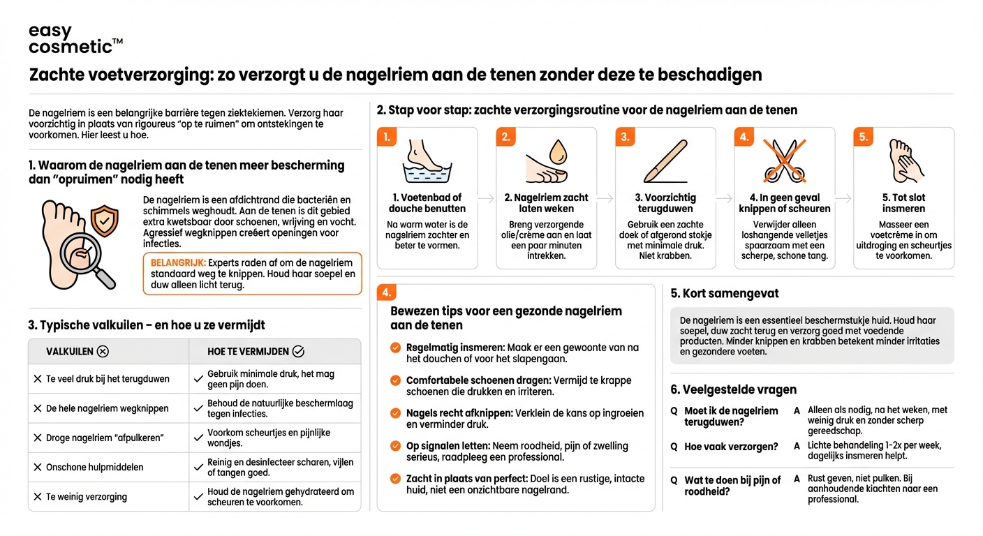 Hoe verzorg ik de nagelriemen aan mijn tenen zonder ze te beschadigen?
