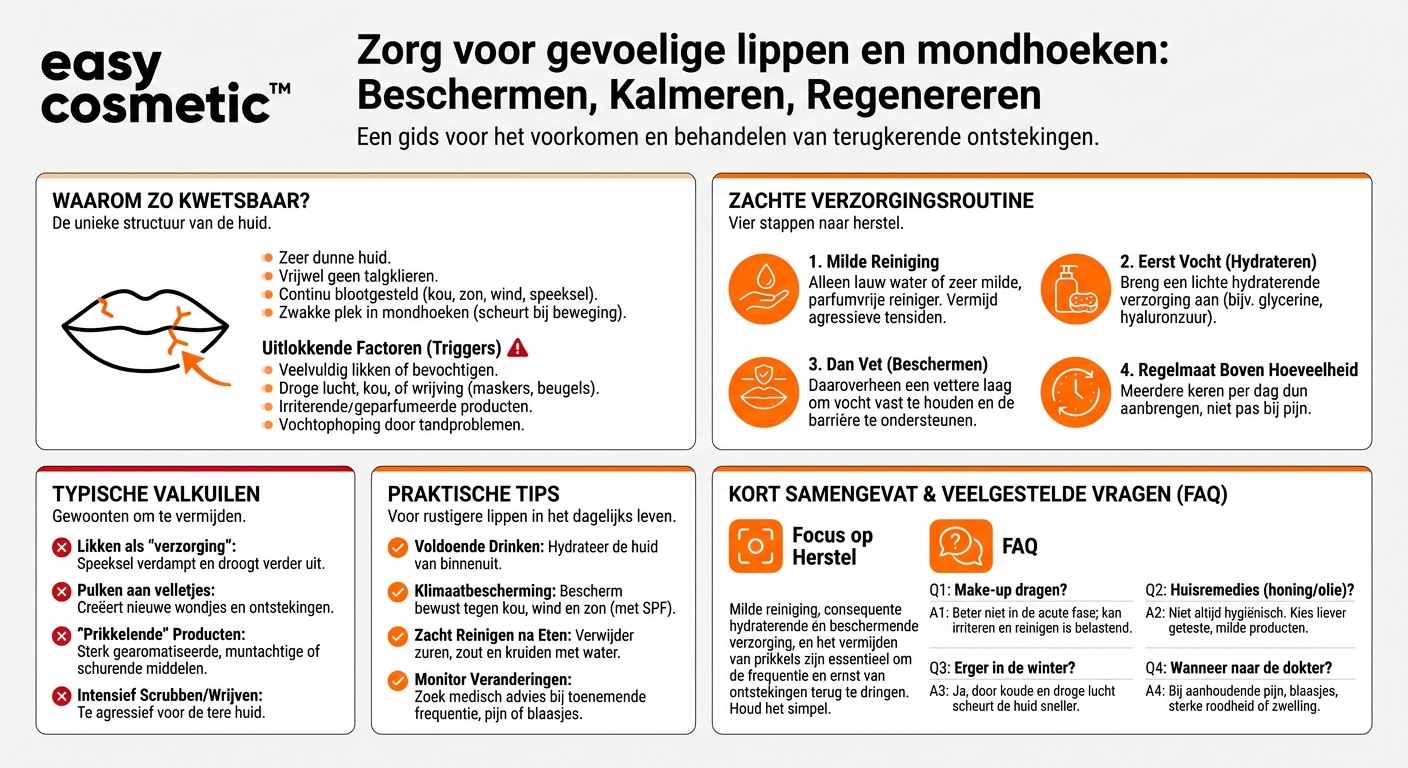 Hoe verzorg ik huid die de neiging heeft tot terugkerende ontstekingen van lippen en mondhoeken?